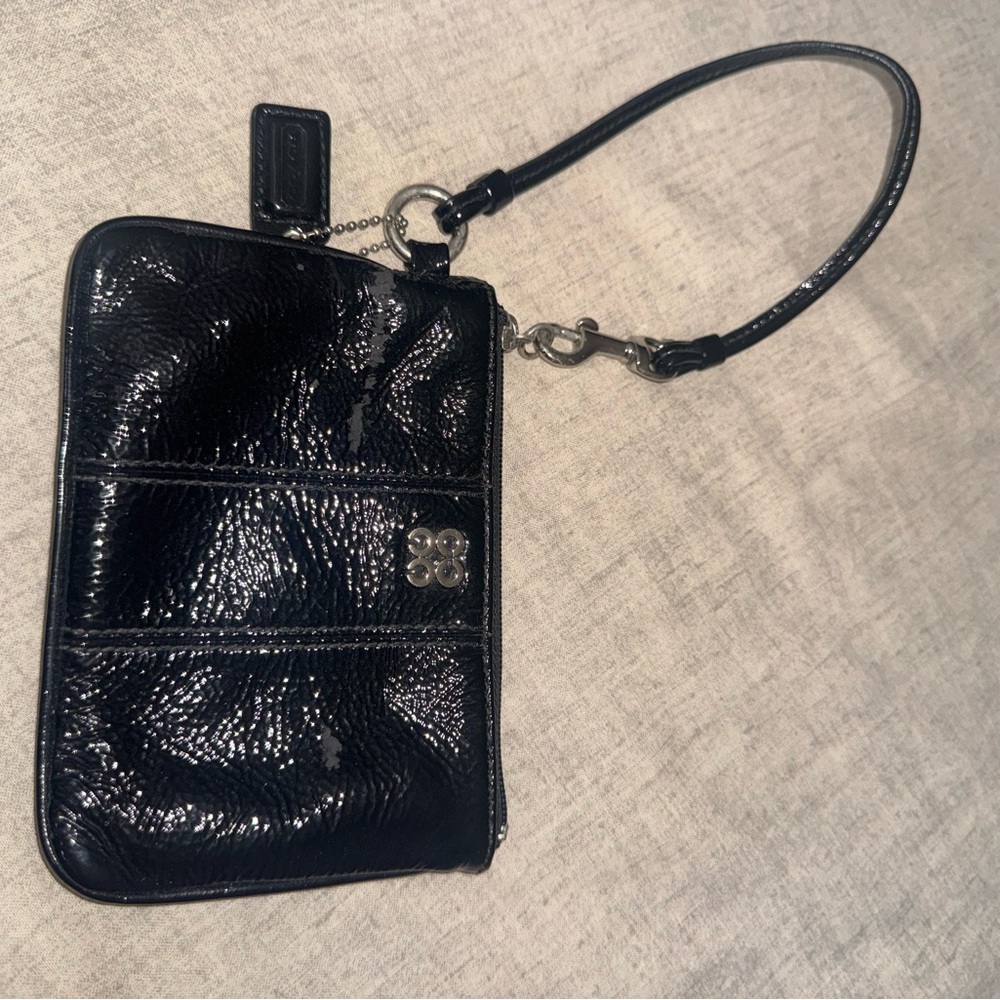 Glossy Black Coach Wristlet